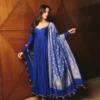 Royal Blue Silk Anarkali Dress with Banarasi Dupatta Set