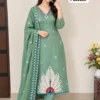 Royal Roman Silk Suit Set – Hand Embroidered Neck & Vibrant Peacock Motif Kurta with Pant and Dupatta (S to 3XL)