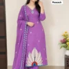 Royal Roman Silk Suit Set – Hand Embroidered Neck & Vibrant Peacock Motif Kurta with Pant and Dupatta (S to 3XL) - Image 2