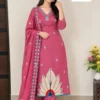 Royal Roman Silk Suit Set – Hand Embroidered Neck & Vibrant Peacock Motif Kurta with Pant and Dupatta (S to 3XL) - Image 3