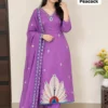 Royal Roman Silk Suit Set – Hand Embroidered Neck & Vibrant Peacock Motif Kurta with Pant and Dupatta (S to 3XL) - Image 4