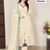Royal Roman Silk Suit Set – Hand Embroidered Neck & Vibrant Peacock Motif Kurta with Pant and Dupatta (S to 3XL) - Image 7