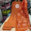 Rust Orange Pure Cotton 6060 Suit Set | Discharge Floral Print Kurti with Mirror Work & Dupatta