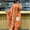 Rust Orange Pure Cotton 6060 Suit Set | Discharge Floral Print Kurti with Mirror Work & Dupatta - Image 13