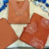Rust Orange Pure Cotton 6060 Suit Set | Discharge Floral Print Kurti with Mirror Work & Dupatta - Image 2