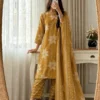 Rust Orange Pure Cotton 6060 Suit Set | Discharge Floral Print Kurti with Mirror Work & Dupatta - Image 6