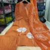 Rust Orange Pure Cotton 6060 Suit Set | Discharge Floral Print Kurti with Mirror Work & Dupatta - Image 8