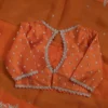 Rust Orange Silk Blouse with Scallop Cutwork Neckline | Handcrafted Silver Zardozi Embroidery Saree Choli
