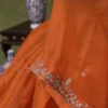 Rust Orange Silk Blouse with Scallop Cutwork Neckline | Handcrafted Silver Zardozi Embroidery Saree Choli - Image 4