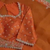 Rust Orange Silk Blouse with Scallop Cutwork Neckline | Handcrafted Silver Zardozi Embroidery Saree Choli - Image 5