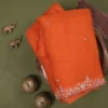Rust Orange Silk Blouse with Scallop Cutwork Neckline | Handcrafted Silver Zardozi Embroidery Saree Choli - Image 6