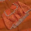 Rust Orange Silk Blouse with Scallop Cutwork Neckline | Handcrafted Silver Zardozi Embroidery Saree Choli - Image 8