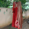 Rust Red Silk Anarkali Suit Set with Banarasi Tissue Dupatta | Handcrafted Zardozi Yoke Long Gown Dress