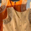 Rust Terracotta Silk Pleated Anarkali Dress with Detailed Zardozi Embroidery | Sleeveless Haldi Sangeet Bridesmaid Gown - Image 5