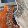 Rust Terracotta Silk Pleated Anarkali Dress with Detailed Zardozi Embroidery | Sleeveless Haldi Sangeet Bridesmaid Gown - Image 6