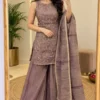 Salsa Tissue Sleeveless Kurti with Sharara Pants & Dupatta Set | Women Hand Embroidered Beadwork Festive Sharara Suit (Sizes S to XL)