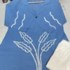 Sky Blue Embroidered Cotton Slub Co-Ord Set for Women – Collar Neck Short Kurti with White Trousers | Daily & Office Wear Ethnic 2-Piece Set - Image 6