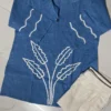 Sky Blue Embroidered Cotton Slub Co-Ord Set for Women – Collar Neck Short Kurti with White Trousers | Daily & Office Wear Ethnic 2-Piece Set - Image 7