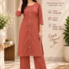 Solid Cotton Flex Kurta Pant Co-Ord Set with Pockets | Minimal Mirror Work Fusion Office Wear 2-Piece Set