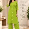 Solid Cotton Flex Kurta Pant Co-Ord Set with Pockets | Minimal Mirror Work Fusion Office Wear 2-Piece Set - Image 11