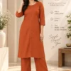 Solid Cotton Flex Kurta Pant Co-Ord Set with Pockets | Minimal Mirror Work Fusion Office Wear 2-Piece Set - Image 3