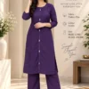 Solid Cotton Flex Kurta Pant Co-Ord Set with Pockets | Minimal Mirror Work Fusion Office Wear 2-Piece Set - Image 4