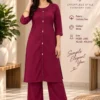 Solid Cotton Flex Kurta Pant Co-Ord Set with Pockets | Minimal Mirror Work Fusion Office Wear 2-Piece Set - Image 5