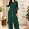 Solid Cotton Flex Kurta Pant Co-Ord Set with Pockets | Minimal Mirror Work Fusion Office Wear 2-Piece Set - Image 6