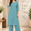Solid Cotton Flex Kurta Pant Co-Ord Set with Pockets | Minimal Mirror Work Fusion Office Wear 2-Piece Set - Image 7