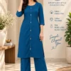 Solid Cotton Flex Kurta Pant Co-Ord Set with Pockets | Minimal Mirror Work Fusion Office Wear 2-Piece Set - Image 8