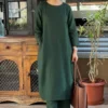Solid Cotton Slub Straight Kurti Palazzo Set with Side Pockets (Monochrome Office & Daily Wear Co-Ord Set) - Image 2