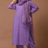 Solid Lavender Purple Pure Cotton Straight Kurti Salwar Pant Set with Zari Border Dupatta (Fully Stitched 3-Piece Suit) - Image 2