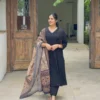 Solid Liva Rayon Kurti Pant Set with Printed Cotton Dupatta