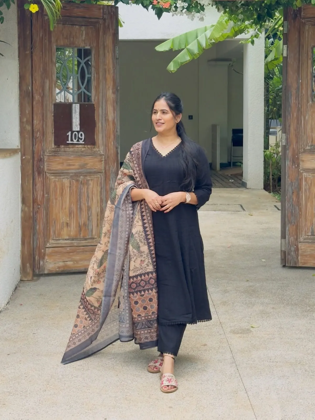 Solid Liva Rayon Kurti Pant Set with Printed Cotton Dupatta