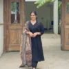 Solid Liva Rayon Kurti Pant Set with Printed Cotton Dupatta - Image 13