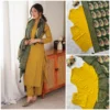 Solid Liva Rayon Kurti Pant Set with Printed Cotton Dupatta - Image 3