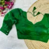 Solid Metallic Shimmer Padded Saree Blouse with Pleated Puff Sleeves & Double Button Wrist Cuff Detail - Image 10