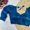 Solid Metallic Shimmer Padded Saree Blouse with Pleated Puff Sleeves & Double Button Wrist Cuff Detail - Image 4