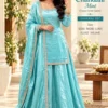 Space Silk Straight Kurti with 12-Kali Voluminous Gharara & Dupatta Set | Women Mirror & Pearl Lace Border Festive Eid Suit (Sizes S to XXL) - Image 3