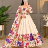 Tabby Organza Floral Print Flared Anarkali Suit Set - Image 10