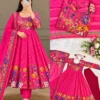 Tabby Organza Floral Print Flared Anarkali Suit Set - Image 4