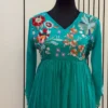Teal Green Georgette Flared Anarkali Gown | Handcrafted Multicolor Thread & Bead Embroidered Ethnic Maxi Dress