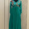 Teal Green Georgette Flared Anarkali Gown | Handcrafted Multicolor Thread & Bead Embroidered Ethnic Maxi Dress - Image 2