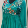 Teal Green Georgette Flared Anarkali Gown | Handcrafted Multicolor Thread & Bead Embroidered Ethnic Maxi Dress - Image 3