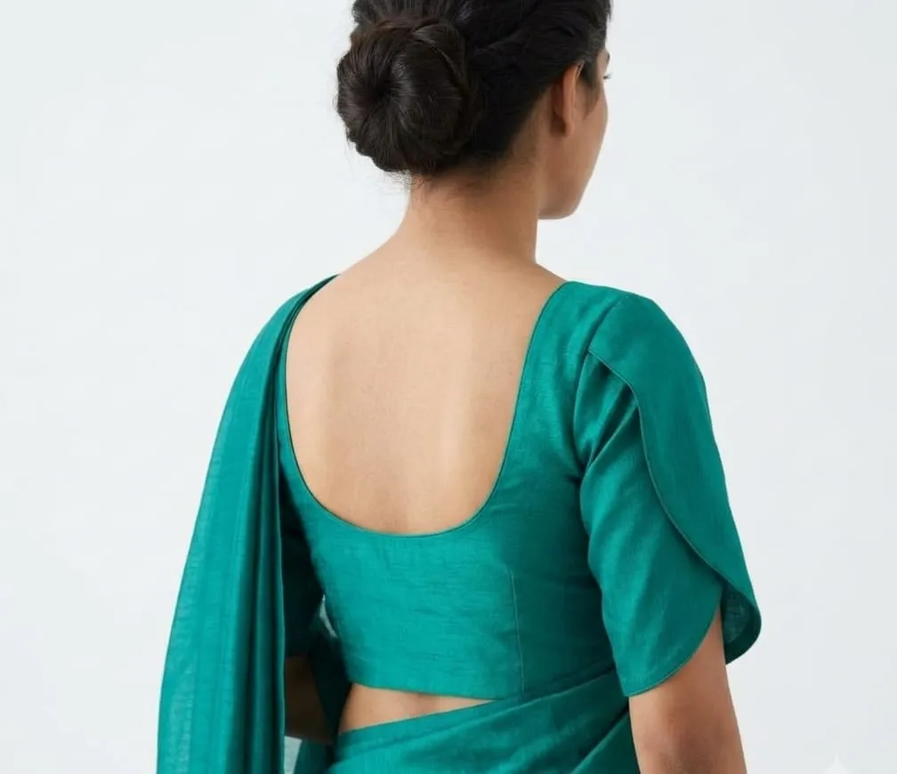 Teal Green Sweetheart Neck Readymade Saree Blouse with Tulip Petal Sleeves | Best Wholesale Price