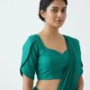 Teal Green Sweetheart Neck Readymade Saree Blouse with Tulip Petal Sleeves | Best Wholesale Price - Image 2