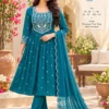 Two-Tone Mul Chanderi Embroidered Anarkali Suit Set with Scallop Dupatta & Pants | Festive Readymade 3-Piece Set - Image 4
