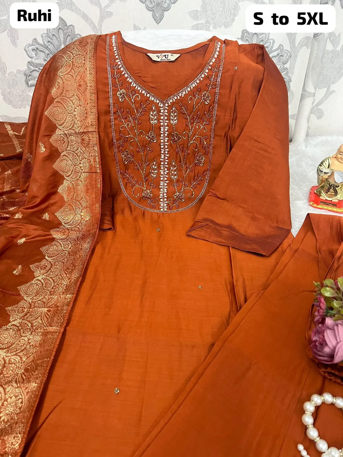 Viscose Silk Embroidered Kurti Set with Banarasi Dupatta