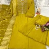 Viscose Silk Embroidered Kurti Set with Banarasi Dupatta - Image 4