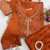Viscose Silk Embroidered Kurti Set with Banarasi Dupatta - Image 5